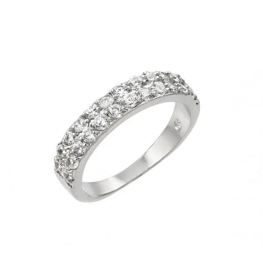 Clear Inlay CZ 2 Row Half Ring