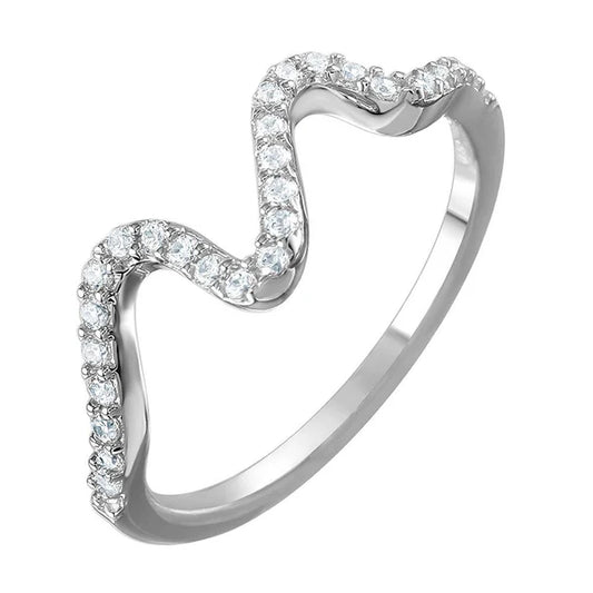 Thin Wavy CZ Inlay Ring