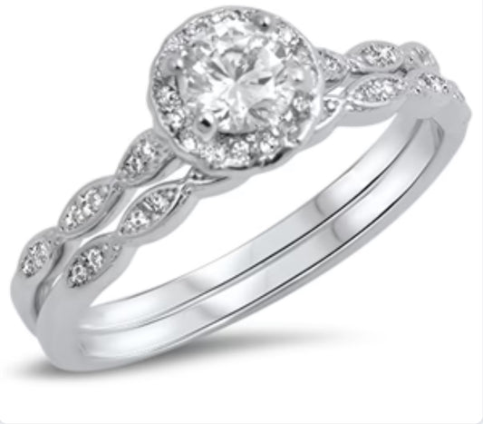 Halo Cluster CZ Infinity Engagement Ring Set