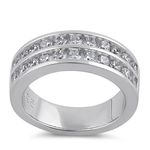 Clear CZ Double Row Wedding Band