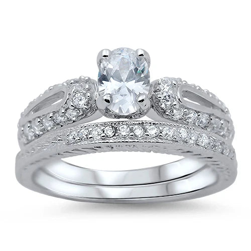 CZ Solitaire Style Ring Set and Cluster CZ