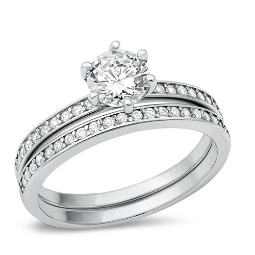 Channel CZ Cluster Wedding Ring Set