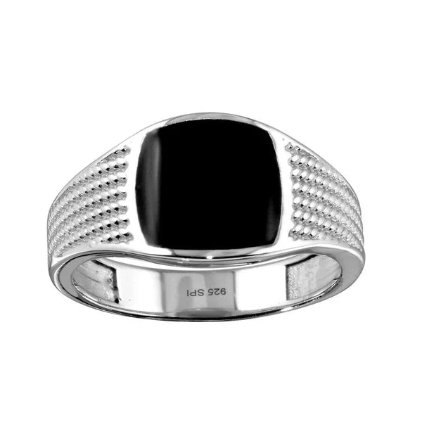 Black Enamel Rope Design Shank Ring