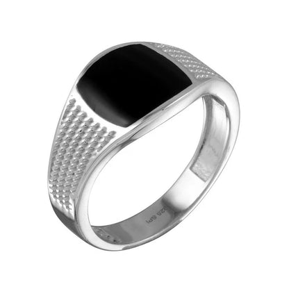 Black Enamel Rope Design Shank Ring