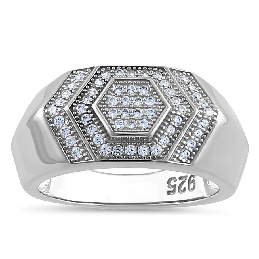 Clear CZ Layered Hexagon Band Ring