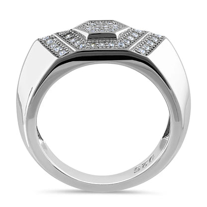 Clear CZ Layered Hexagon Band Ring