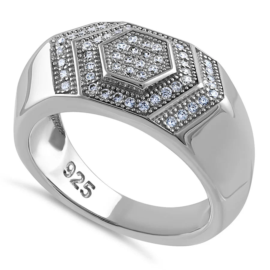 Clear CZ Layered Hexagon Band Ring