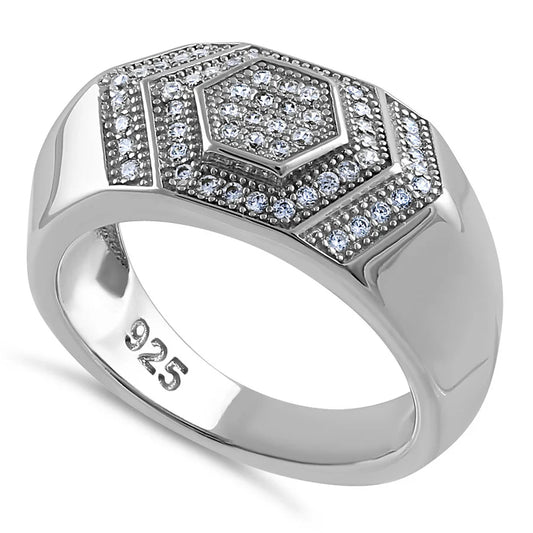 Clear CZ Layered Hexagon Band Ring