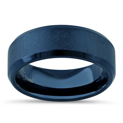 Blue Textured with Polish Edges Band Ring