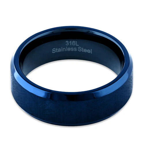 Blue Textured with Polish Edges Band Ring