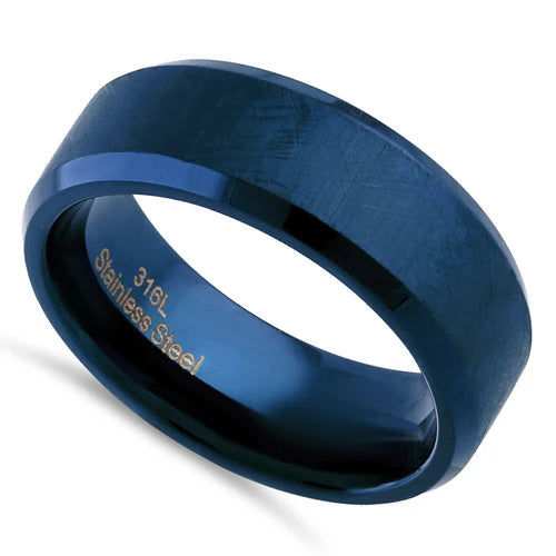 Blue Textured with Polish Edges Band Ring