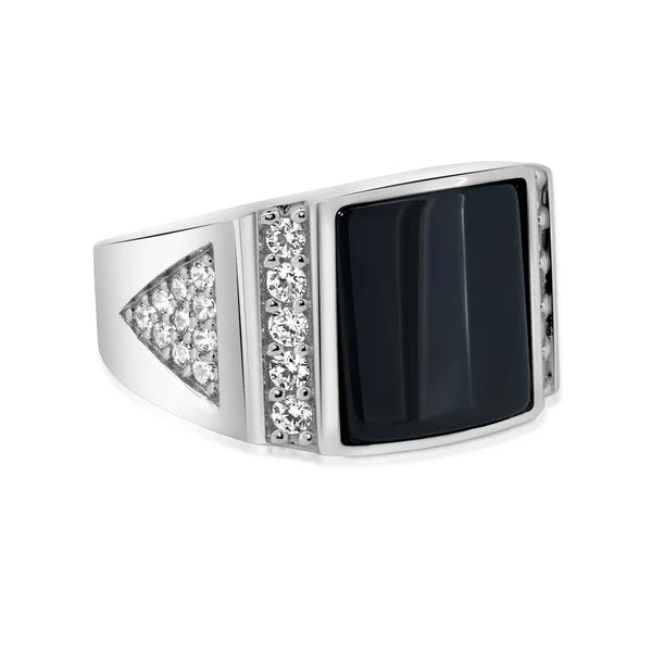 Square Black Onyx CZ Triangle Shank Ring