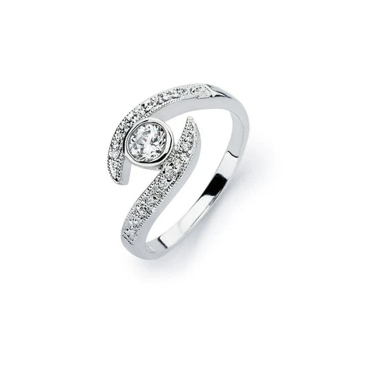 Clear Round Cut Center CZ Bridal Ring